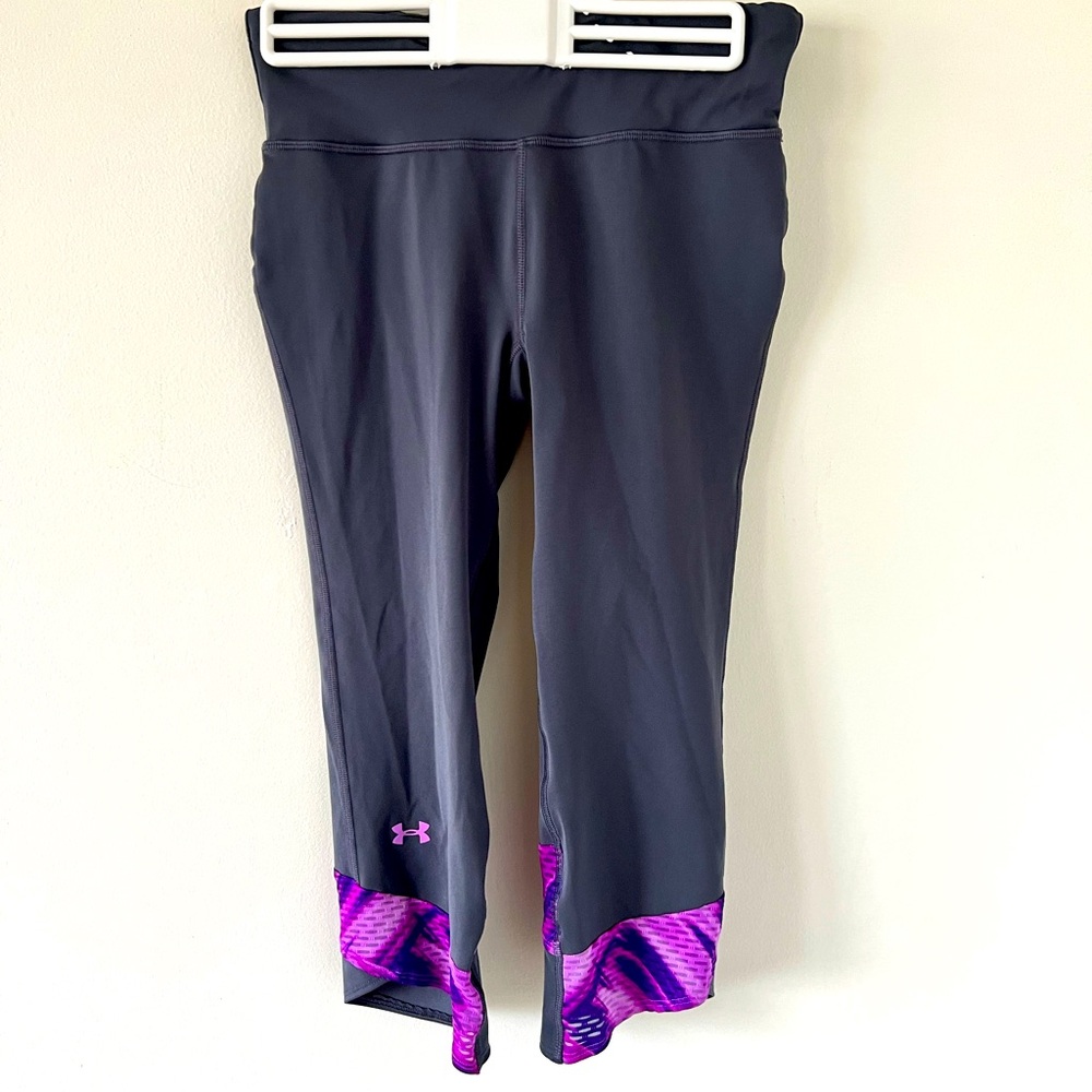 Under Armour Heat Gear Compression Gray and Purple Capris
